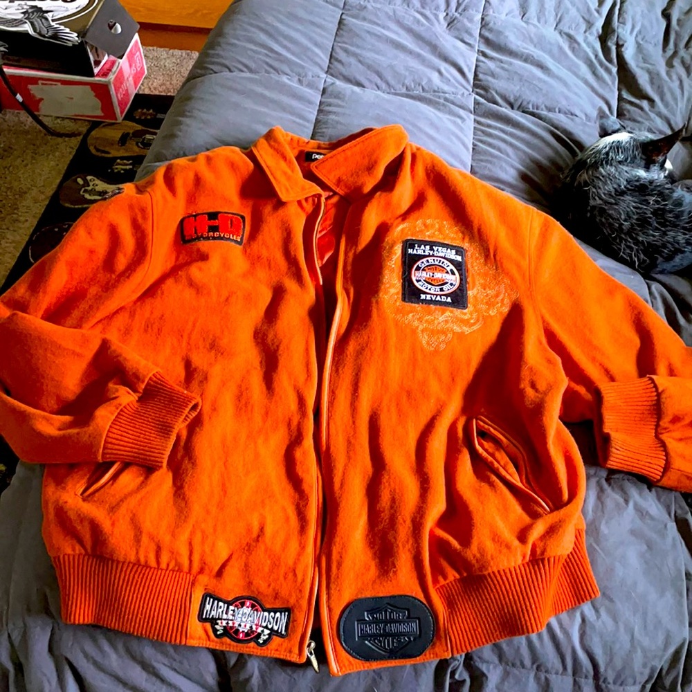 Harley Davidson PellePelle Orange Wool Jacket 4X